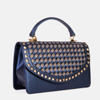 The Dosso Navy Blue and Beige Handwoven Leather Handbag - Che Cose Belle