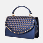 The Dosso Navy Blue and Beige Handwoven Leather Handbag - Che Cose Belle