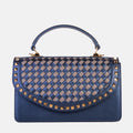 The Dosso Navy Blue and Beige Handwoven Leather Handbag - Che Cose Belle