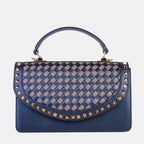 The Dosso Navy Blue and Beige Handwoven Leather Handbag - Che Cose Belle