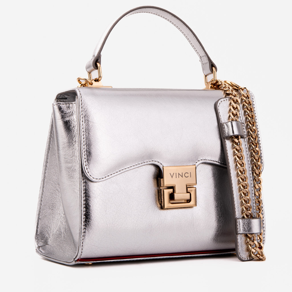 The Ege Silver Leather Handbag - Che Cose Belle