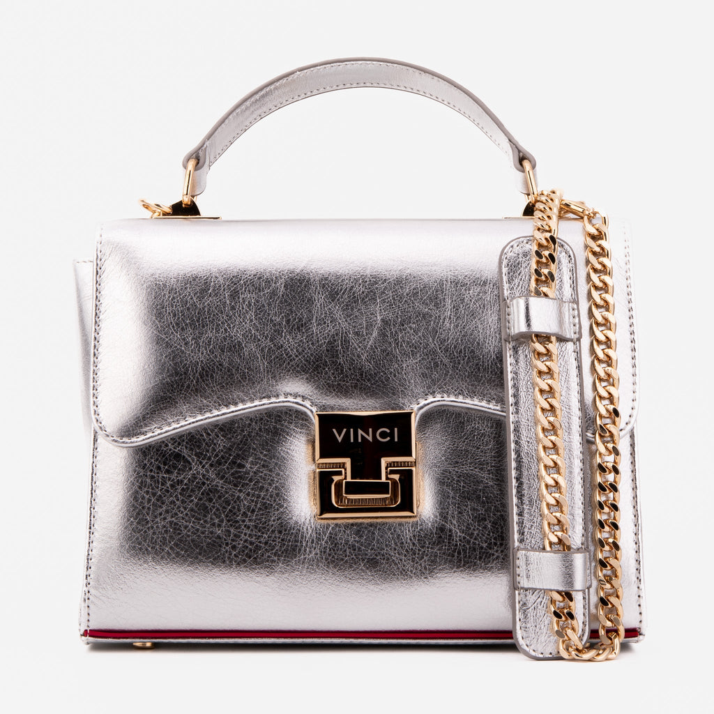 The Ege Silver Leather Handbag - Che Cose Belle