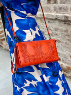 The Ella| Hand-Tooled Leather Clutch & Crossbody - Che Cose Belle