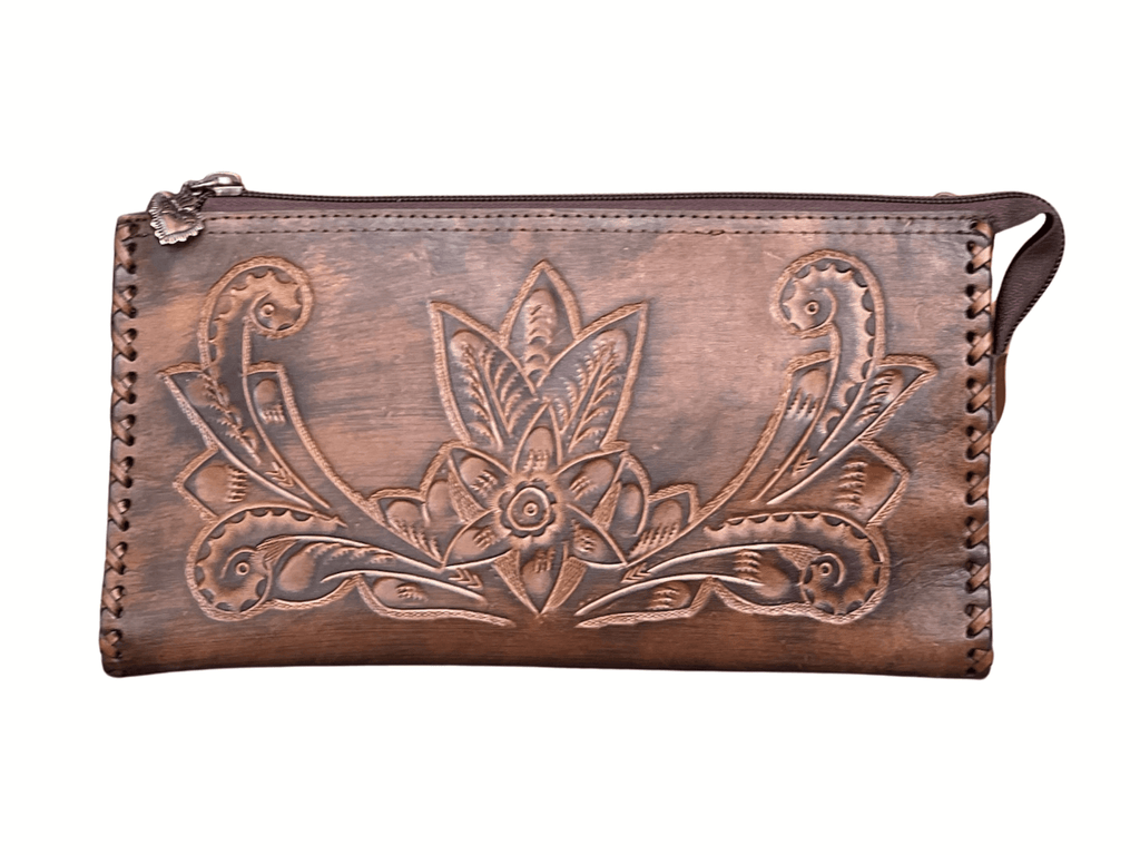 The Ella| Hand-Tooled Leather Clutch & Crossbody - Che Cose Belle