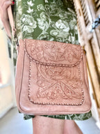 The Kimberly| Hand-Tooled Leather Messenger Bag - Che Cose Belle