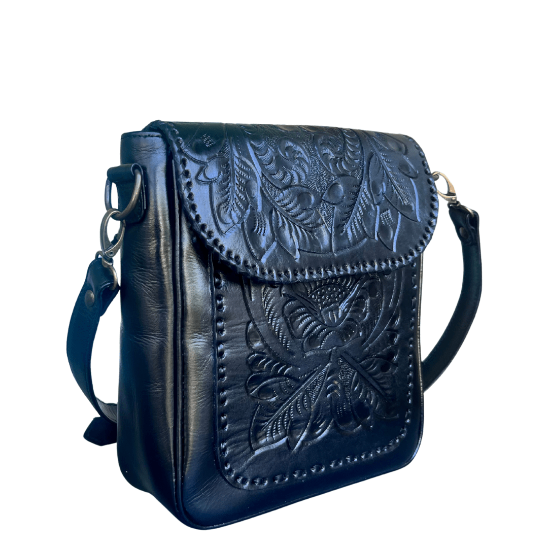 The Kimberly| Hand-Tooled Leather Messenger Bag - Che Cose Belle