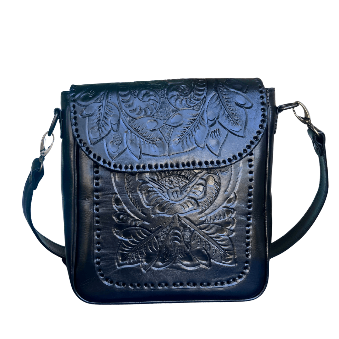 The Kimberly| Hand-Tooled Leather Messenger Bag - Che Cose Belle