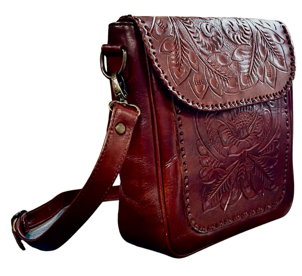 The Kimberly| Hand-Tooled Leather Messenger Bag - Che Cose Belle