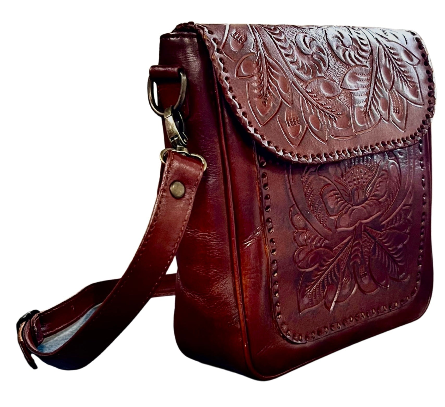 The Kimberly| Hand-Tooled Leather Messenger Bag - Che Cose Belle