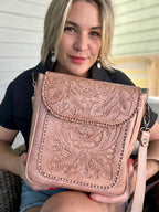 The Kimberly| Hand-Tooled Leather Messenger Bag - Che Cose Belle