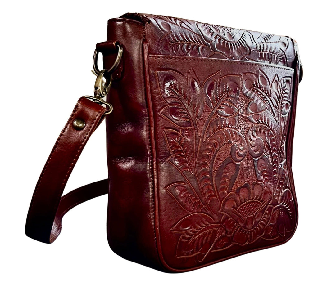 The Kimberly| Hand-Tooled Leather Messenger Bag - Che Cose Belle
