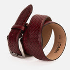 The Layla Burgundy Woven Pattern Leather Belt - Che Cose Belle
