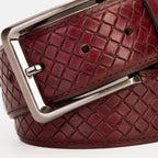 The Layla Burgundy Woven Pattern Leather Belt - Che Cose Belle
