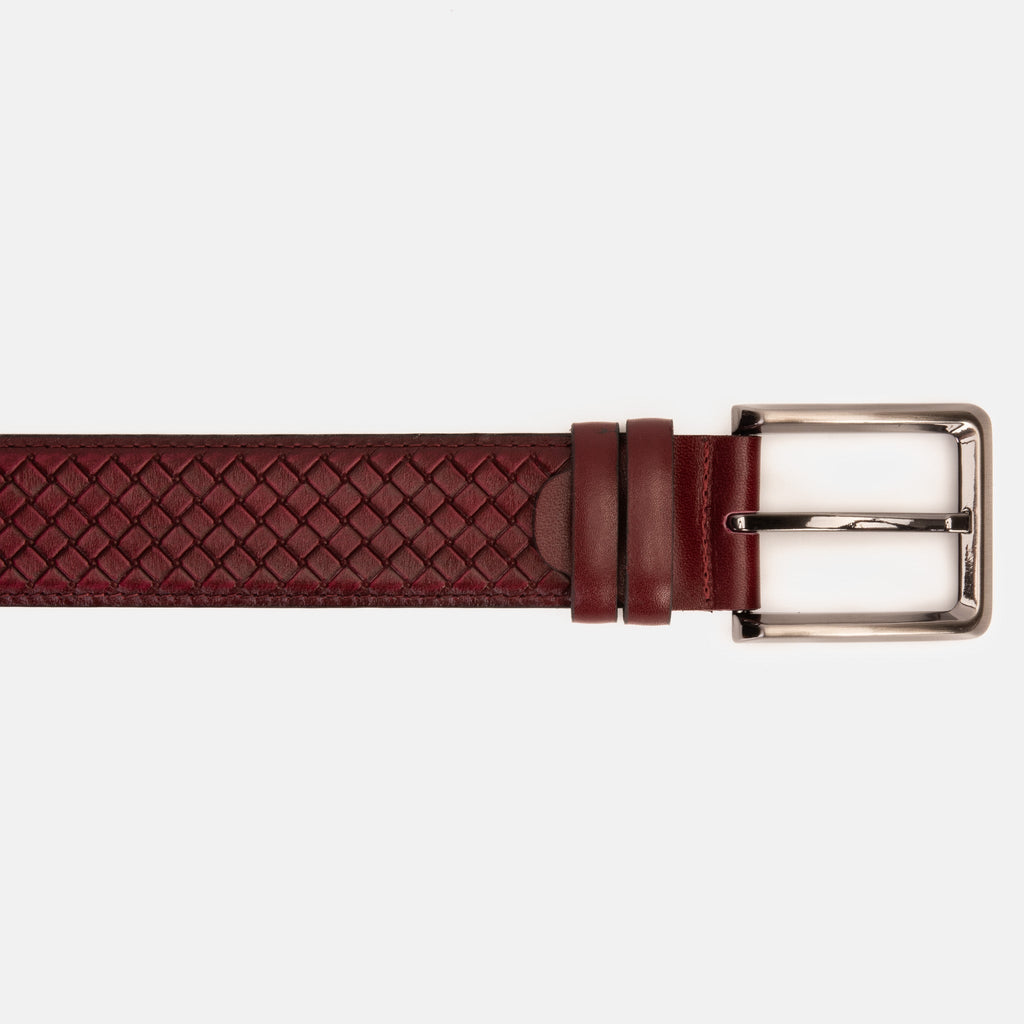 The Layla Burgundy Woven Pattern Leather Belt - Che Cose Belle