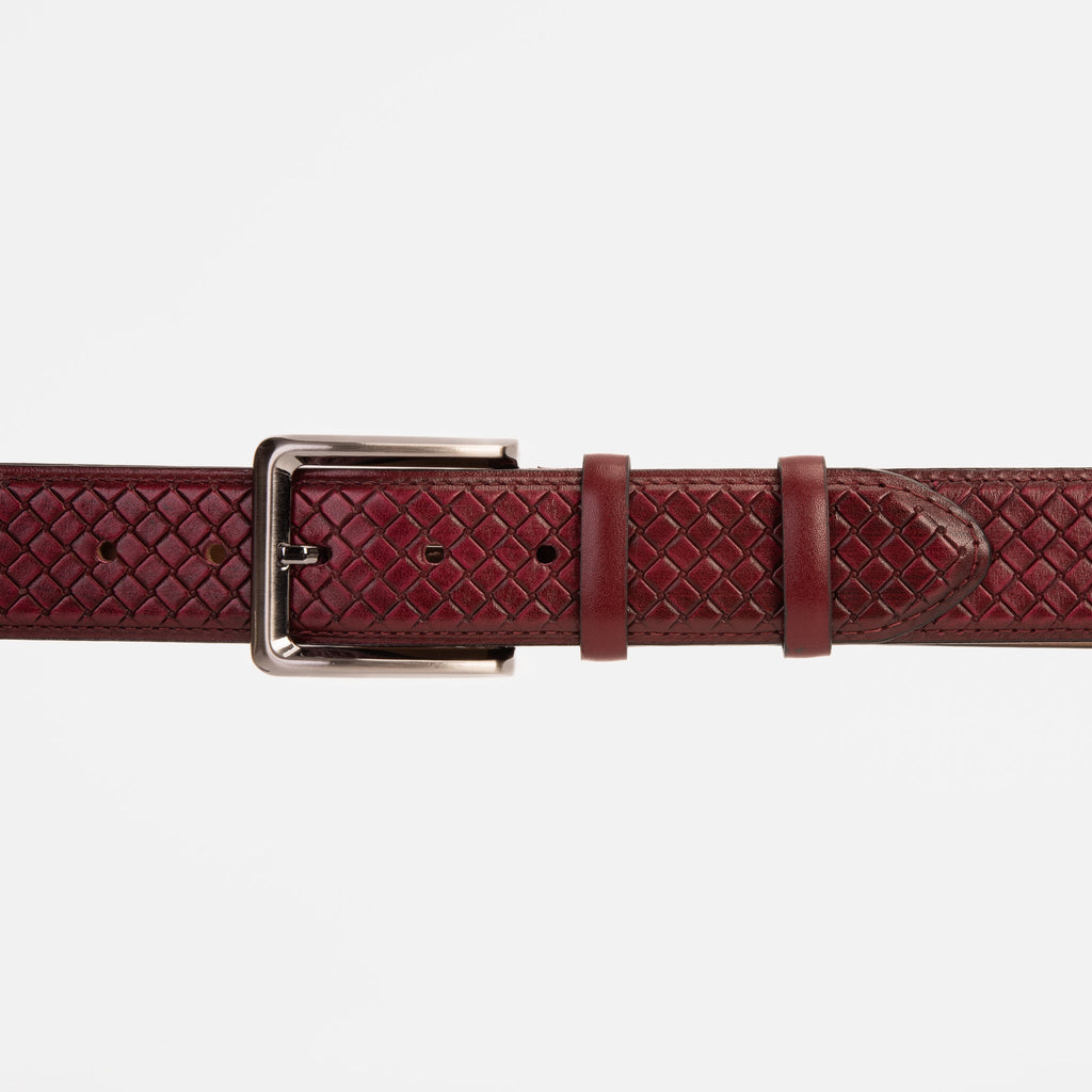 The Layla Burgundy Woven Pattern Leather Belt - Che Cose Belle