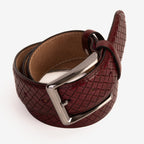 The Layla Burgundy Woven Pattern Leather Belt - Che Cose Belle
