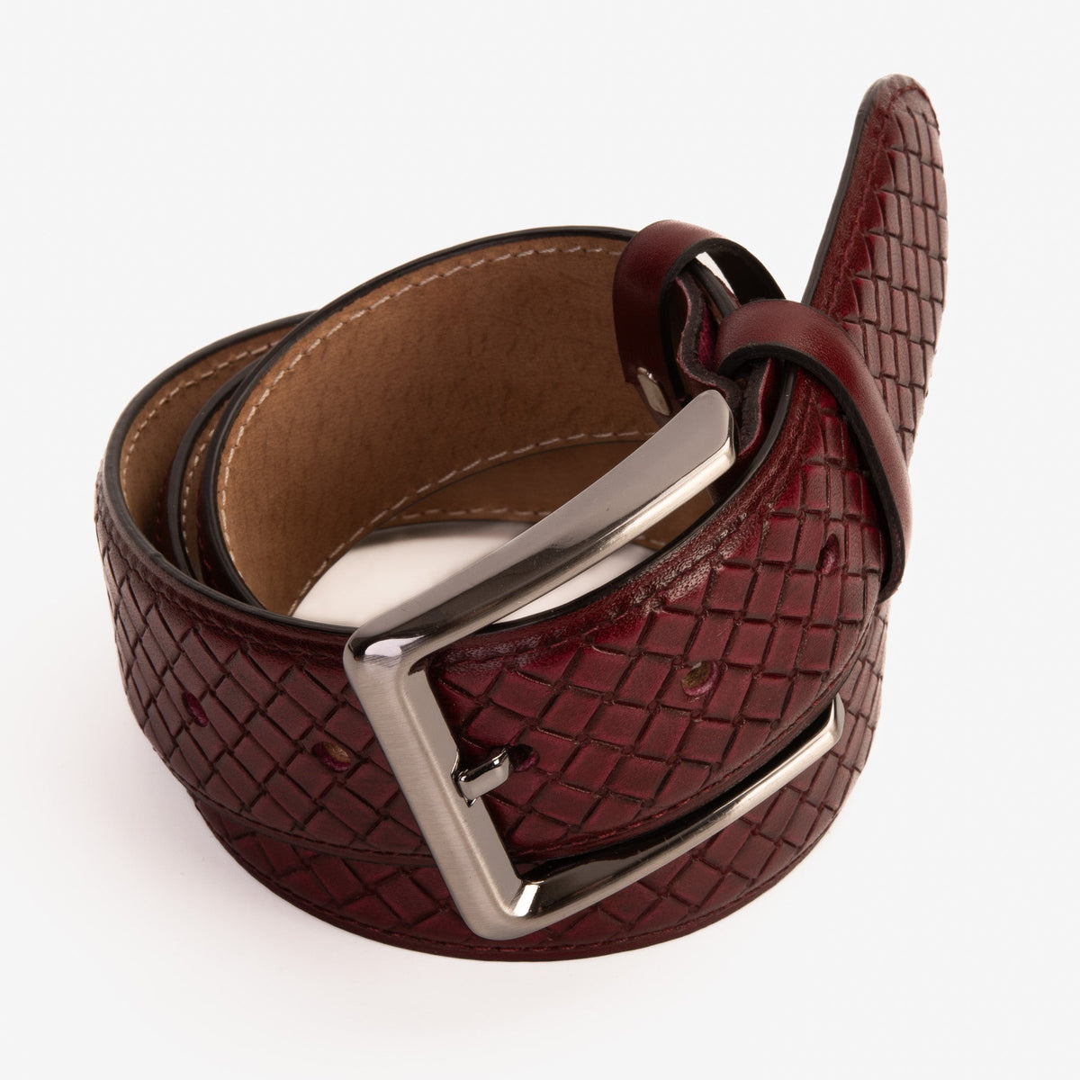 The Layla Burgundy Woven Pattern Leather Belt - Che Cose Belle
