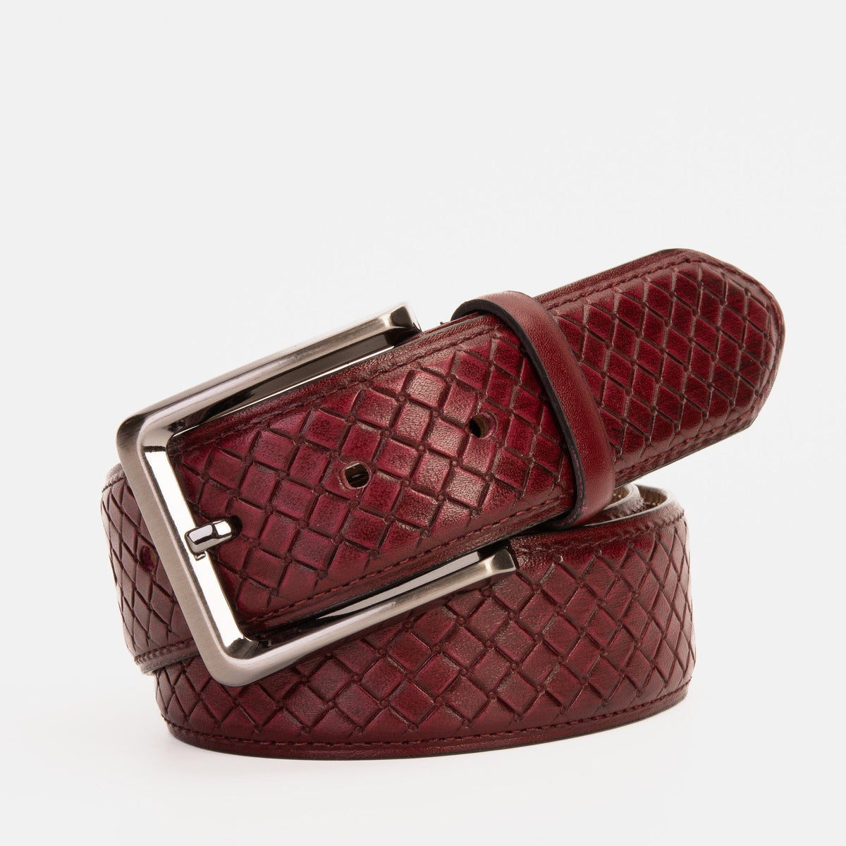The Layla Burgundy Woven Pattern Leather Belt - Che Cose Belle