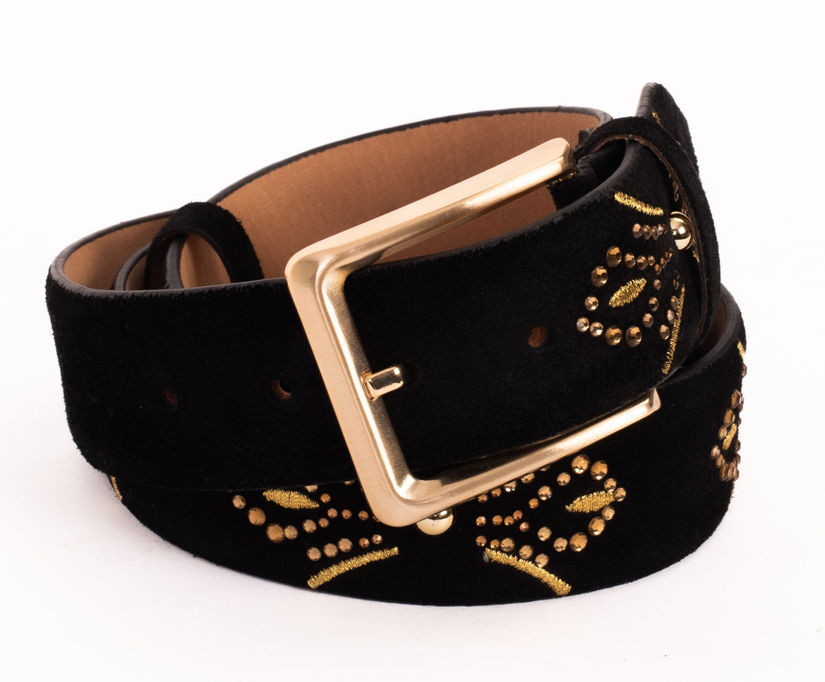 The Lazio Black Suede Leather Belt - Che Cose Belle