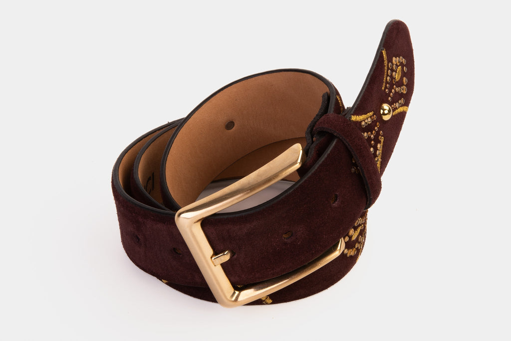 The Lazio Burgundy Suede Leather Belt - Che Cose Belle