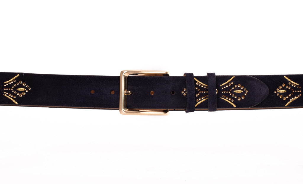 The Lazio Navy Blue Suede Leather Belt - Che Cose Belle