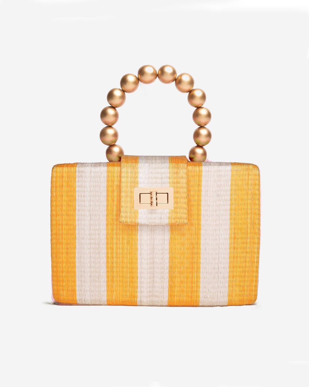THE LOUISA Yellow & Cream Stripe Woven Straw Clutch Bag - Che Cose Belle