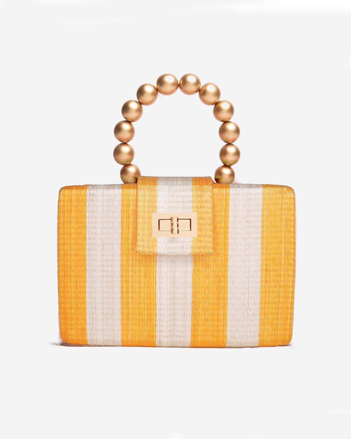THE LOUISA Yellow & Cream Stripe Woven Straw Clutch Bag - Che Cose Belle