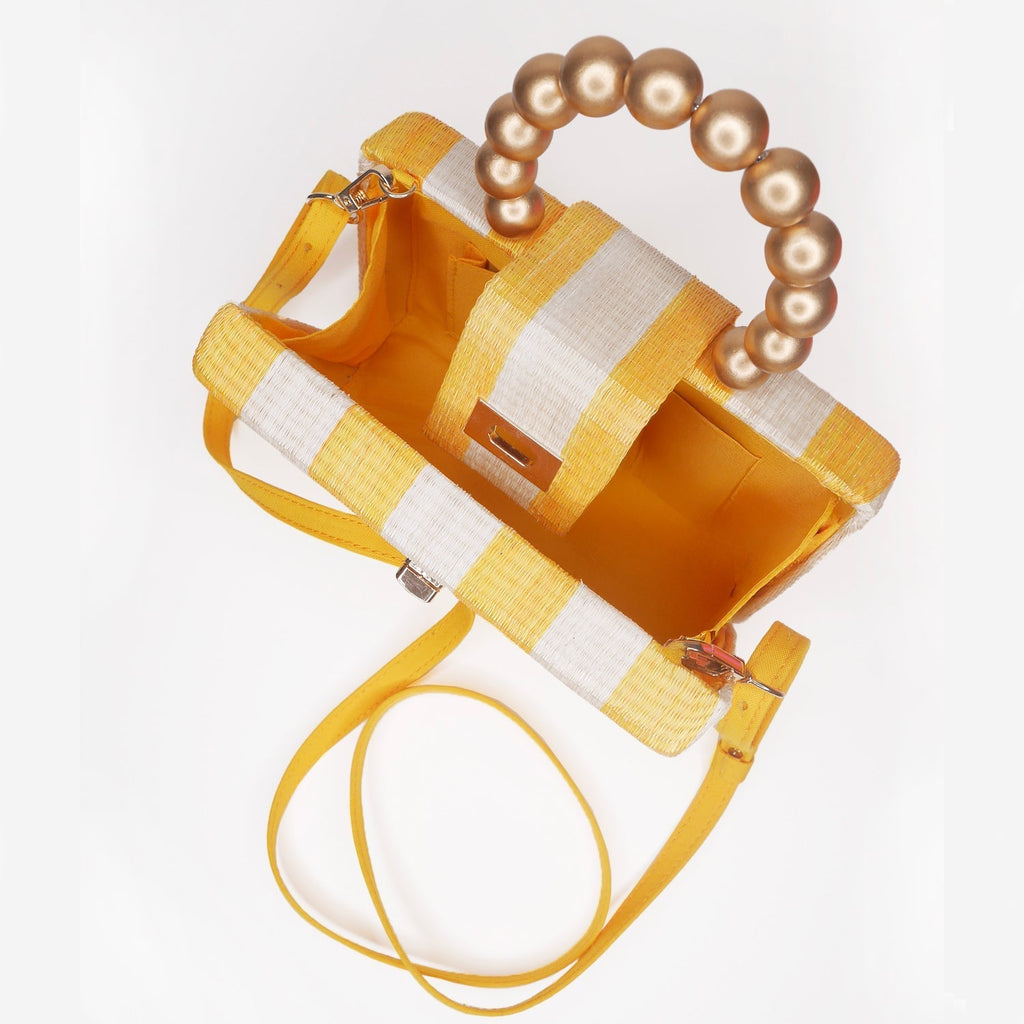 THE LOUISA Yellow & Cream Stripe Woven Straw Clutch Bag - Che Cose Belle