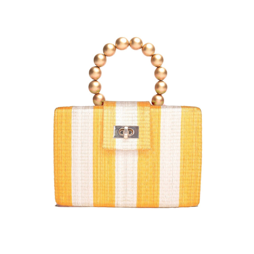 THE LOUISA Yellow & Cream Stripe Woven Straw Clutch Bag - Che Cose Belle