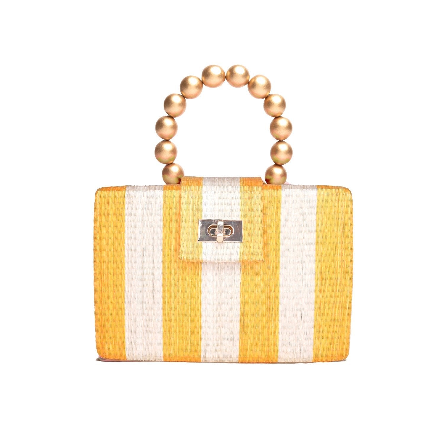THE LOUISA Yellow & Cream Stripe Woven Straw Clutch Bag - Che Cose Belle