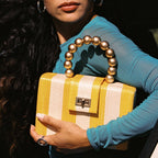 THE LOUISA Yellow & Cream Stripe Woven Straw Clutch Bag - Che Cose Belle
