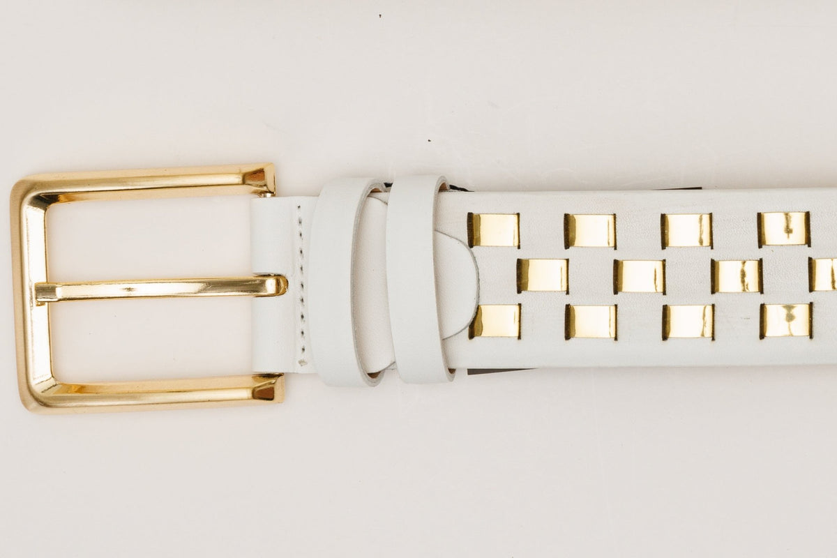 The Mackenzie White & Gold Woven Leather Belt - Che Cose Belle