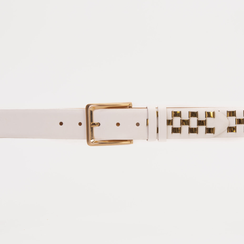 The Mackenzie White & Gold Woven Leather Belt - Che Cose Belle