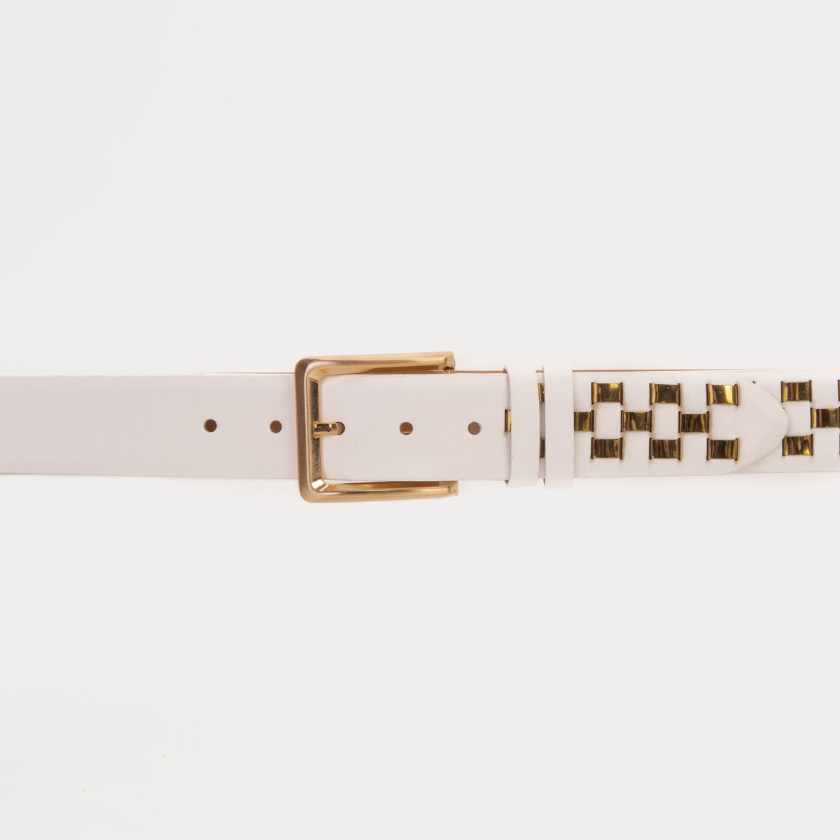 The Mackenzie White & Gold Woven Leather Belt - Che Cose Belle