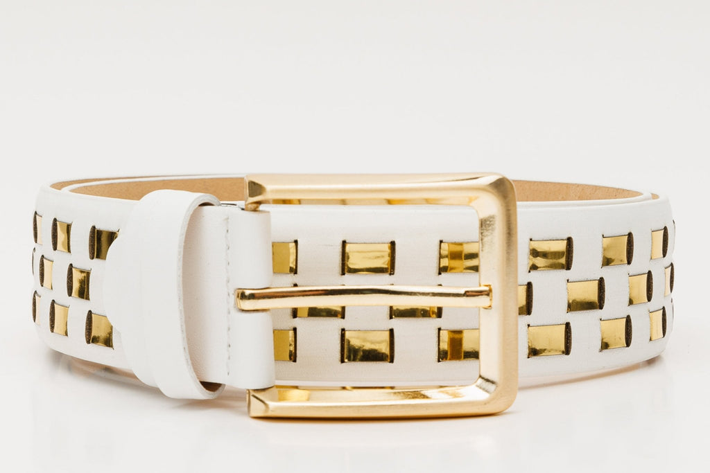 The Mackenzie White & Gold Woven Leather Belt - Che Cose Belle