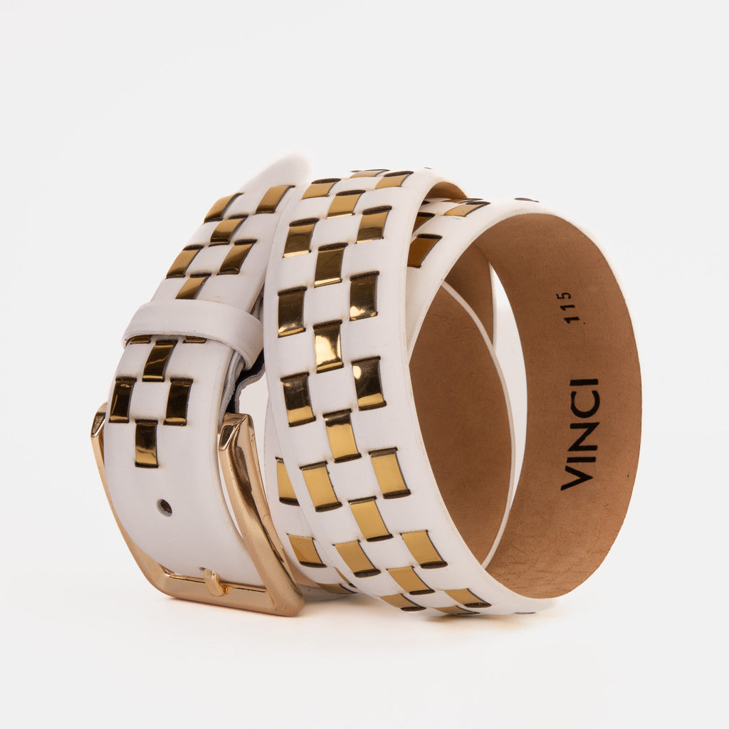 The Mackenzie White & Gold Woven Leather Belt - Che Cose Belle