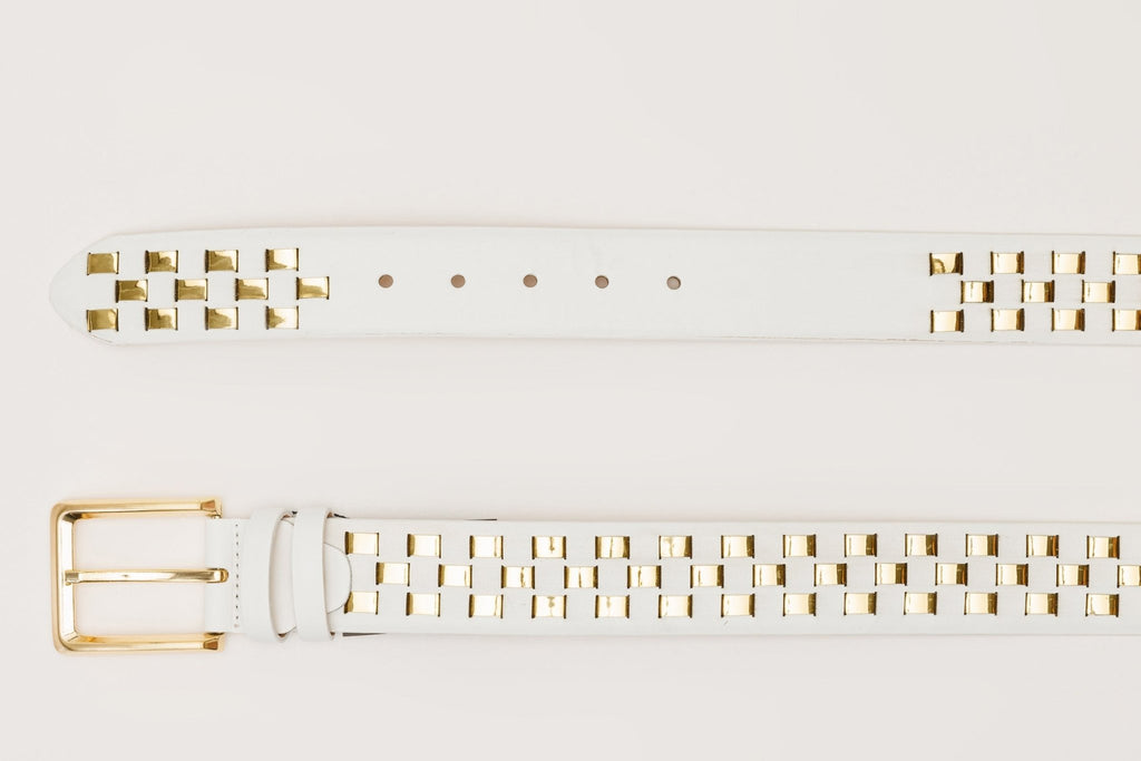The Mackenzie White & Gold Woven Leather Belt - Che Cose Belle