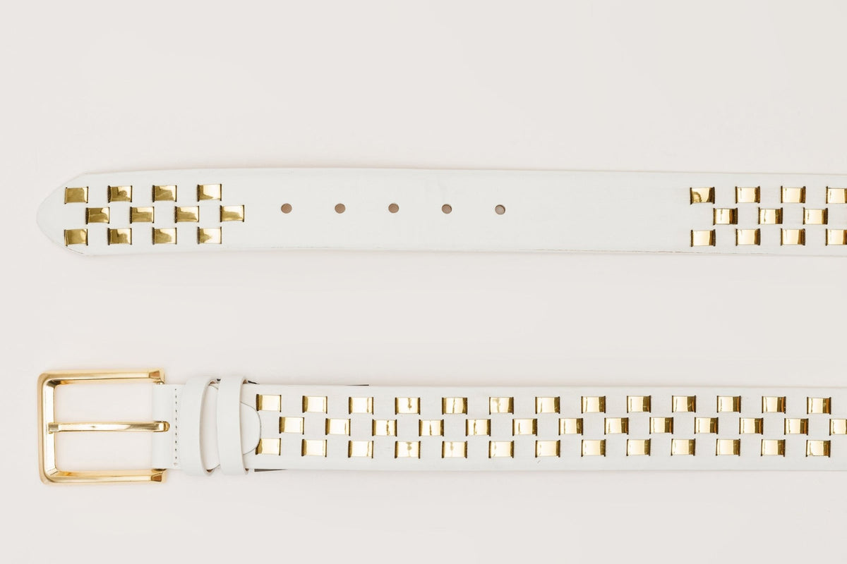 The Mackenzie White & Gold Woven Leather Belt - Che Cose Belle