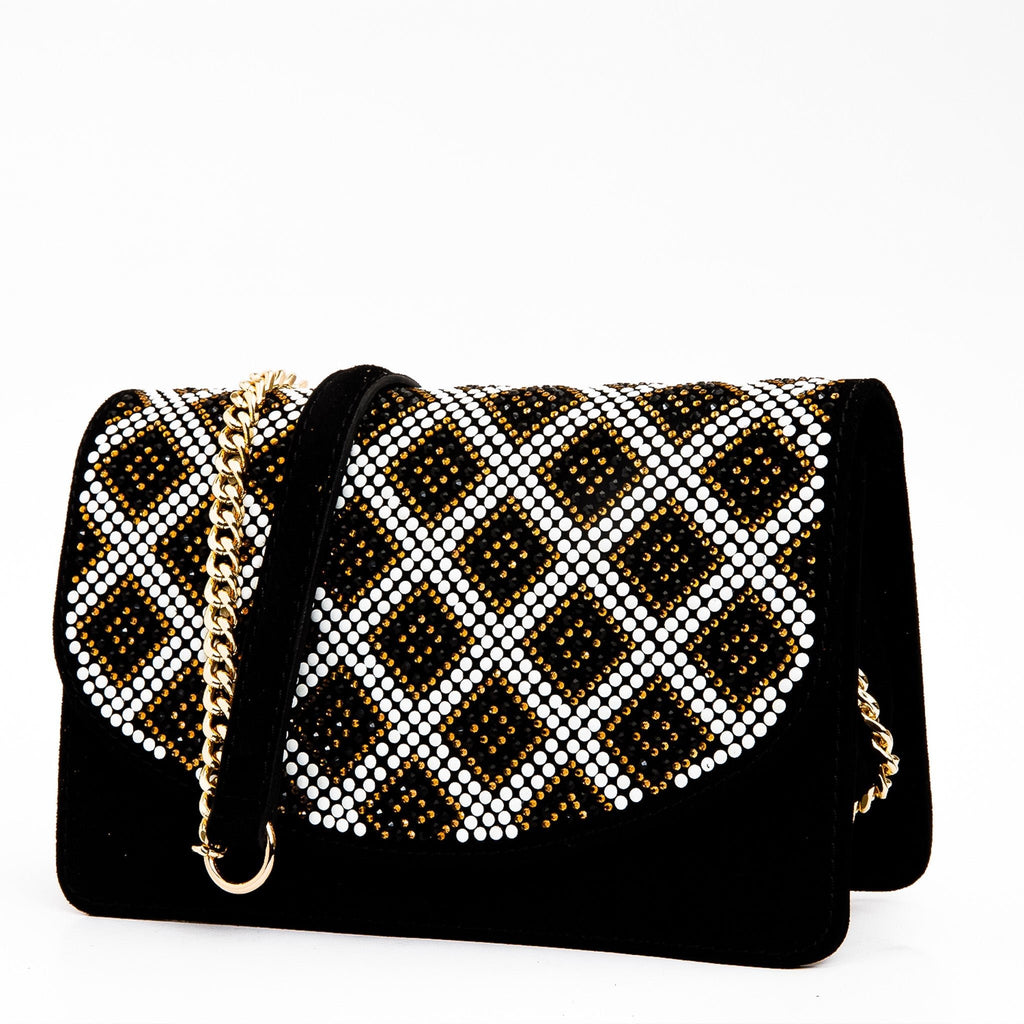 The Nampula Black Glitter Suede Leather Handbag - Che Cose Belle