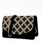 The Nampula Black Glitter Suede Leather Handbag - Che Cose Belle