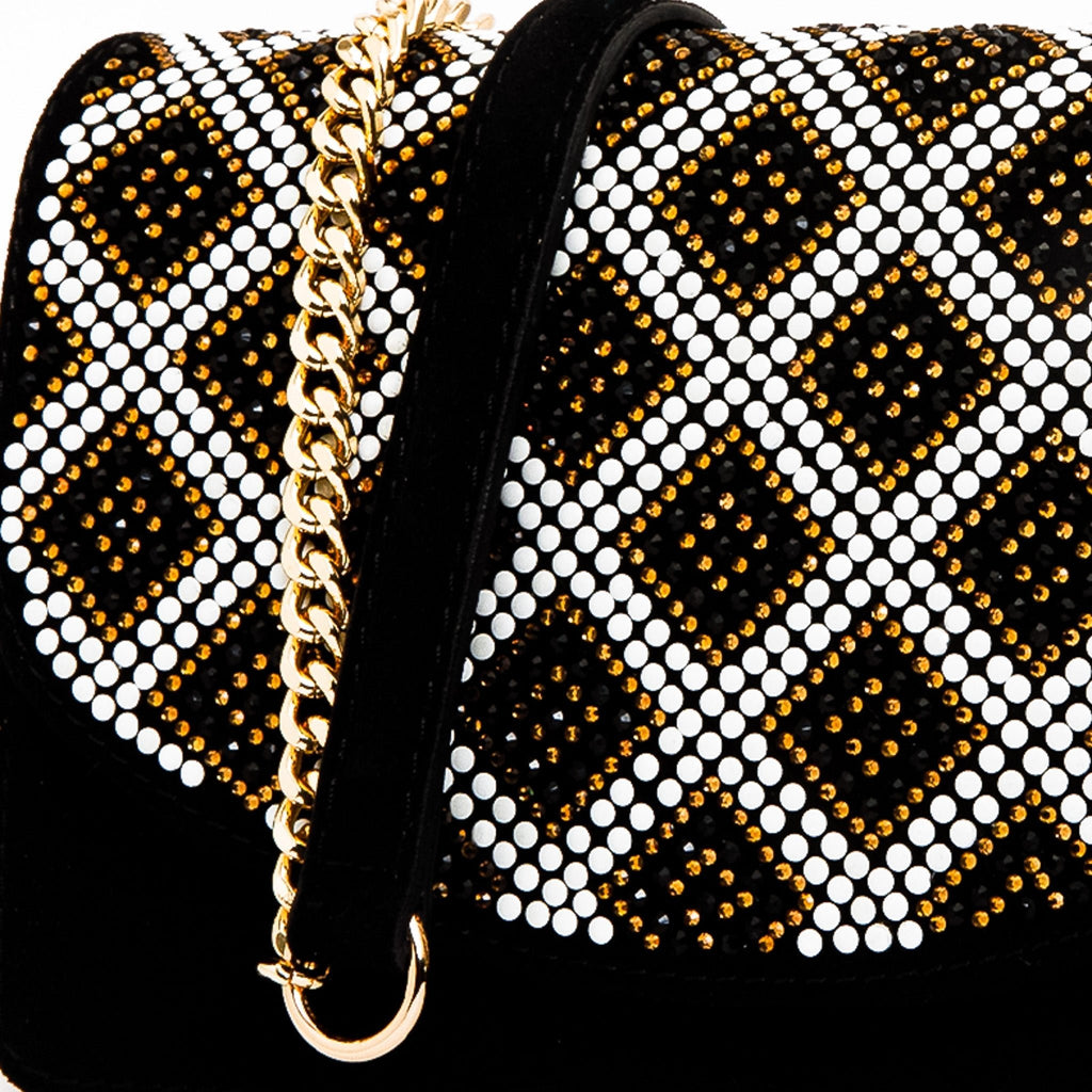 The Nampula Black Glitter Suede Leather Handbag - Che Cose Belle