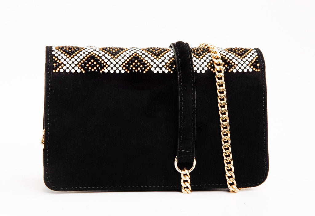The Nampula Black Glitter Suede Leather Handbag - Che Cose Belle