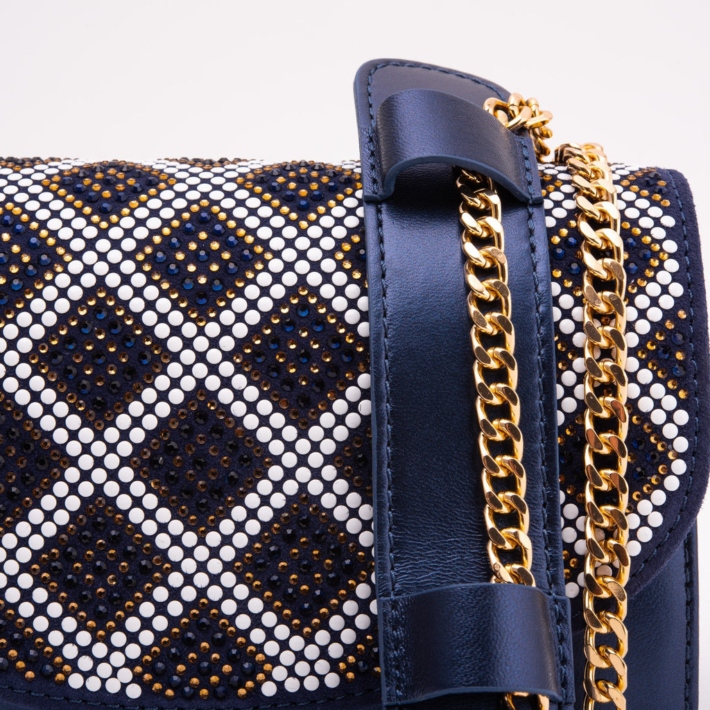 The Nampula Navy Blue Glitter Leather Handbag - Che Cose Belle