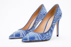 The Nampula Sax Blue Glitter Leather Pump Women Shoe - Che Cose Belle