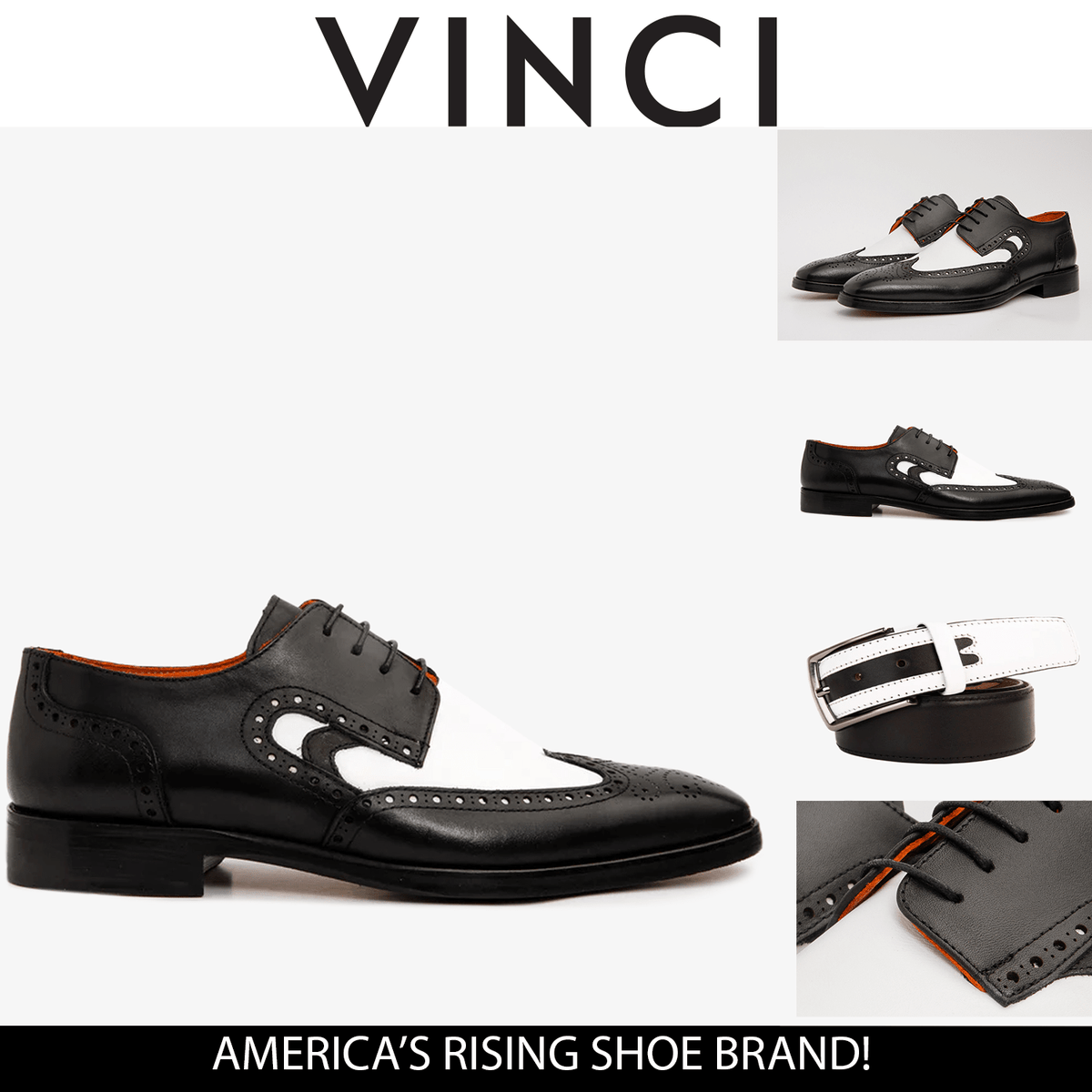 The Neiva Black & White Wingtip Semi Brogue Derby Men Shoe - Che Cose Belle
