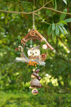 "The Owl's Forest Home" - Natural Wreath Wind Chime with Pinecone Owl & Floral Accents - Che Cose Belle