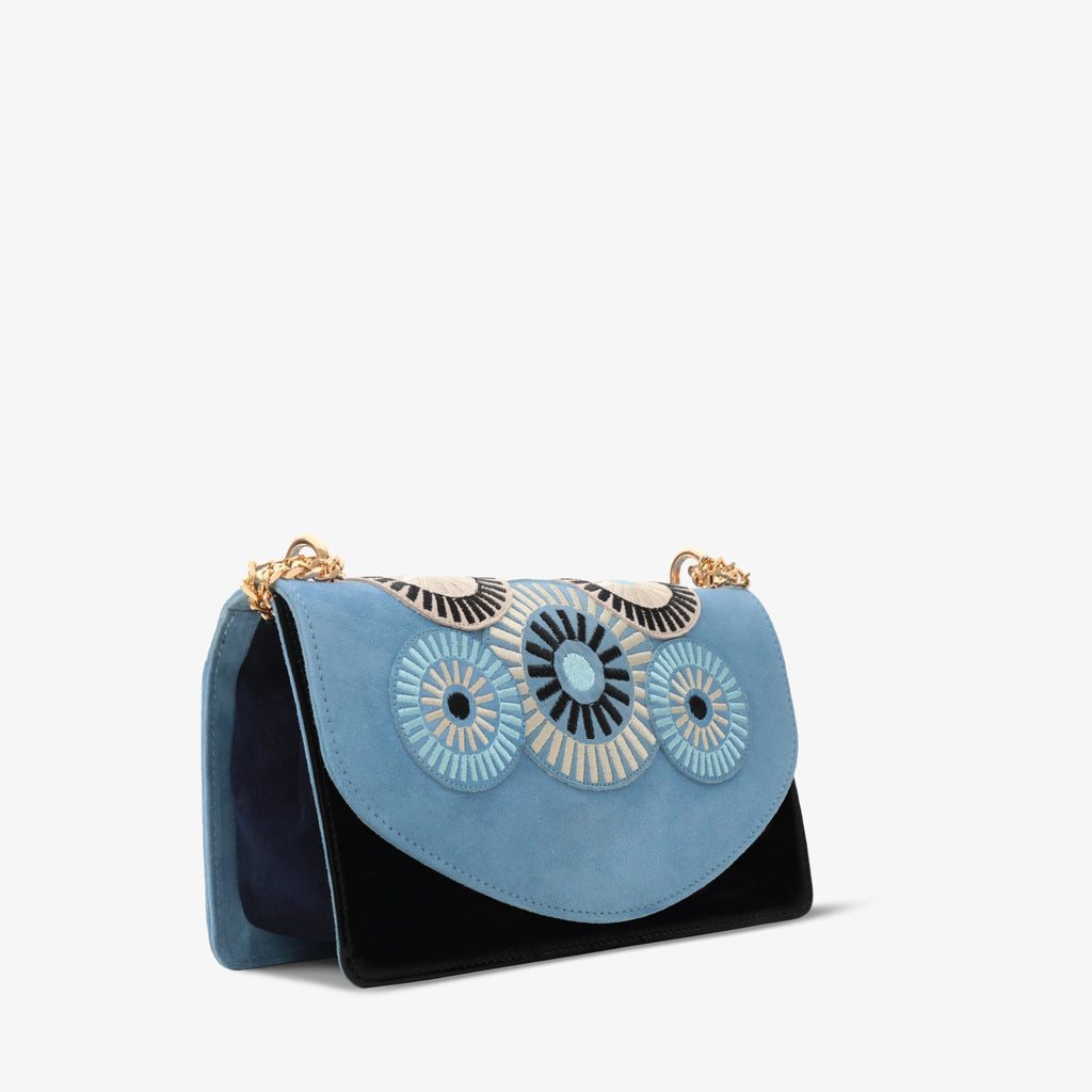 The Parama Blue Suede Leather Handbag - Che Cose Belle