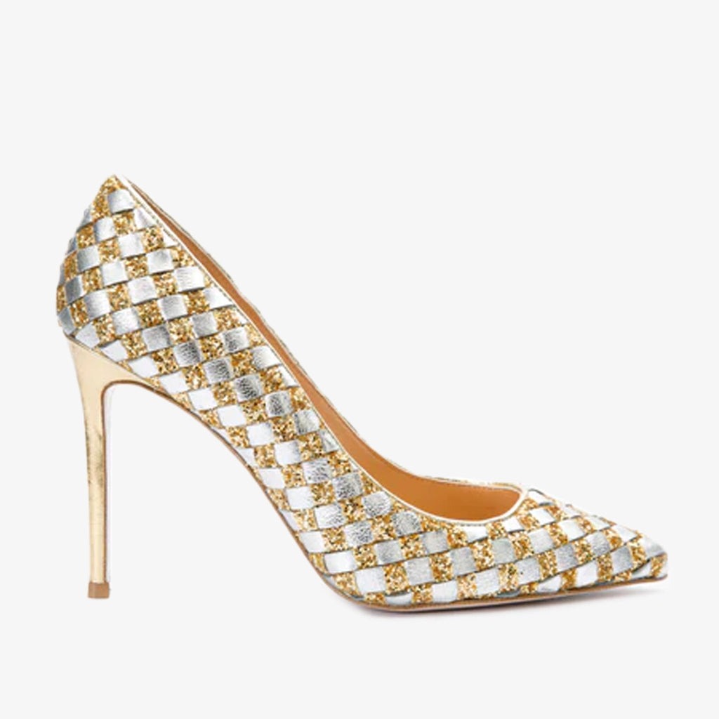 The Saks Tory Gold & Silver Handwoven Leather Pump Women Shoe - Che Cose Belle