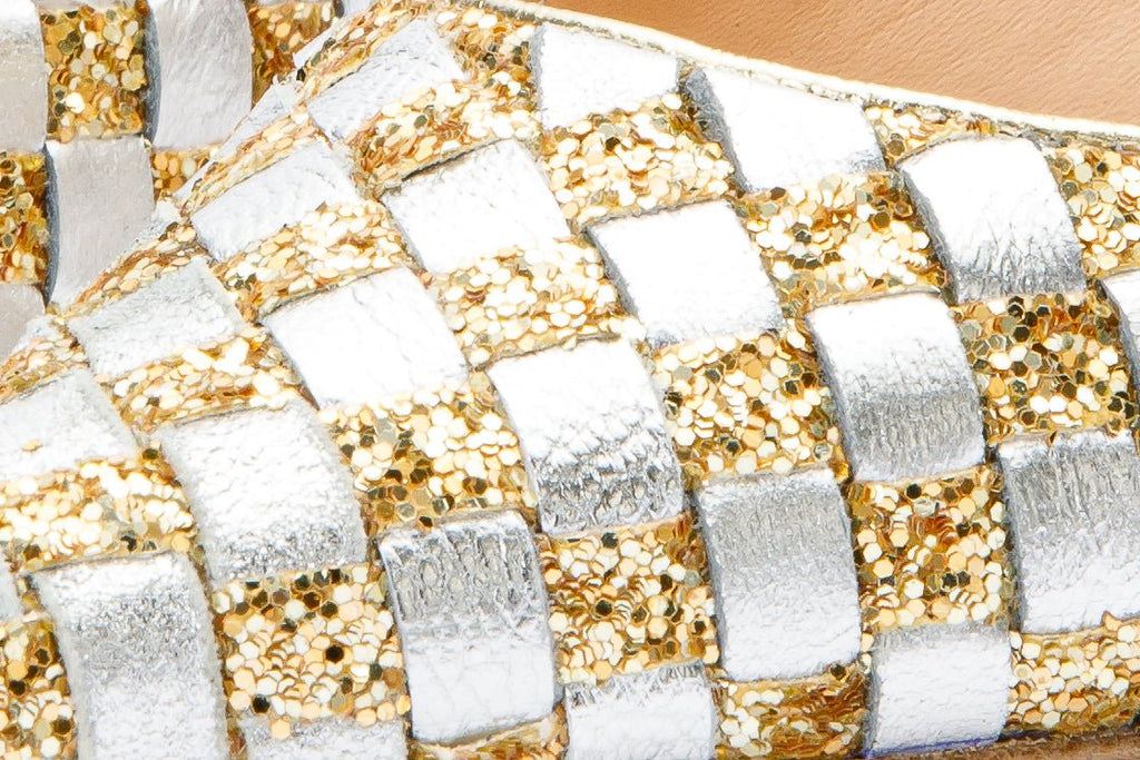 The Saks Tory Gold & Silver Handwoven Leather Pump Women Shoe - Che Cose Belle