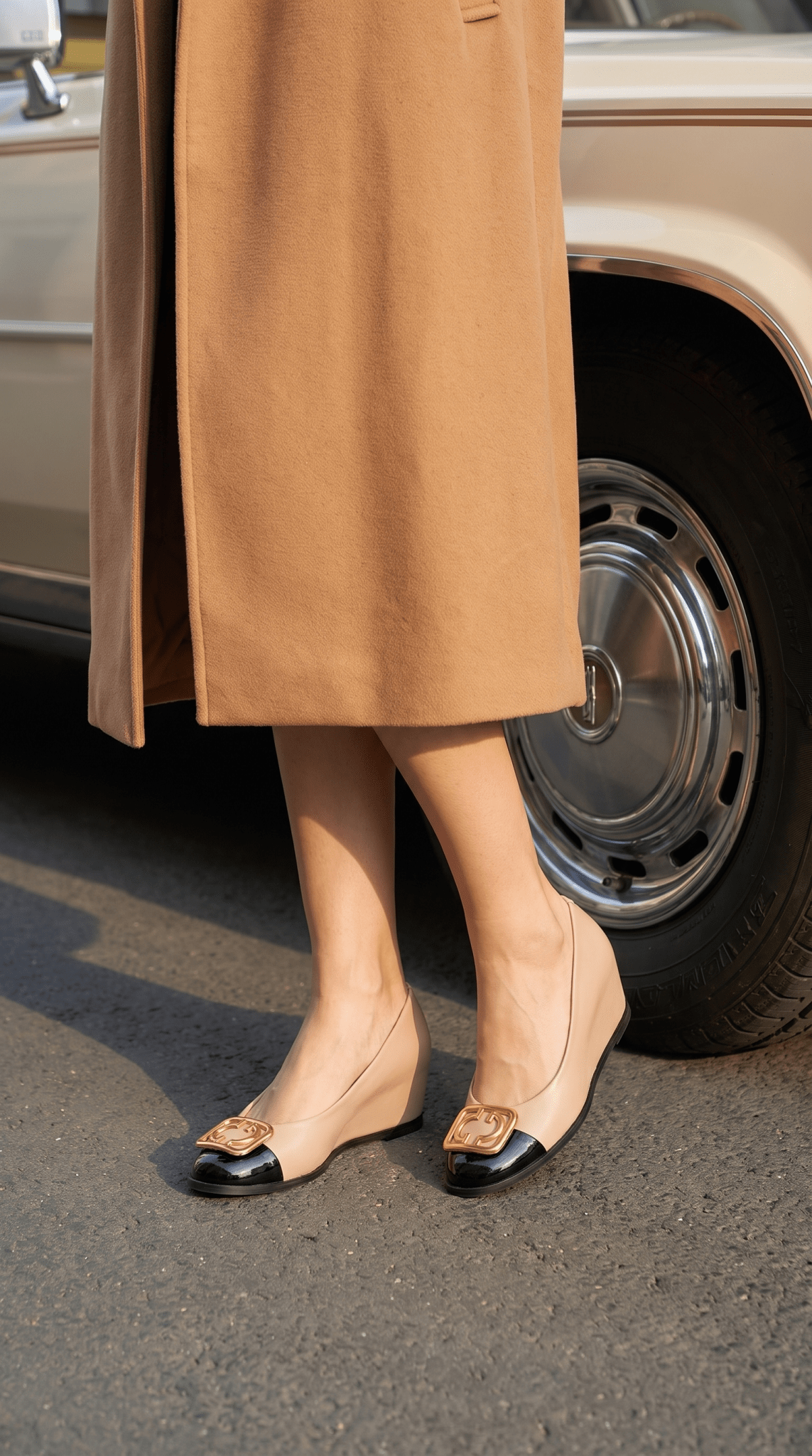 The Selene Beige & Black Leather Wedge Heel Women Shoe - Che Cose Belle